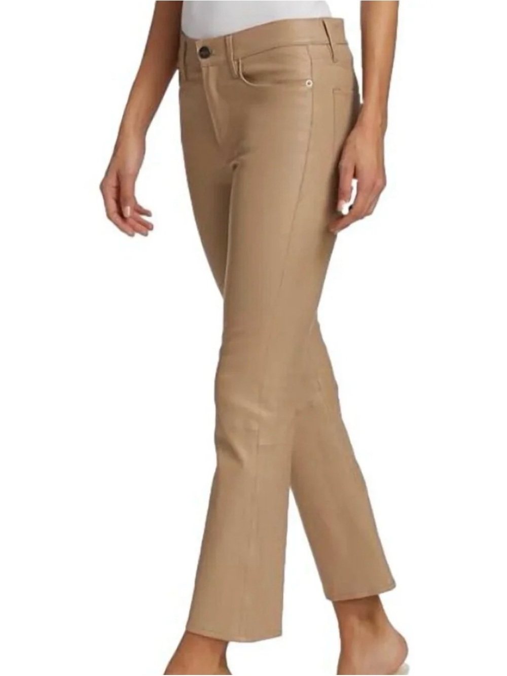 FRAME Le Crop Mini Boot Leather Pants Toasted Almond